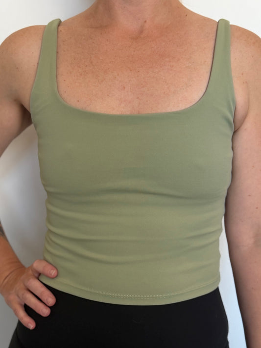 Sage green crop active tank