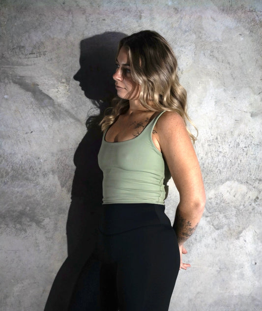 Sage green crop active tank