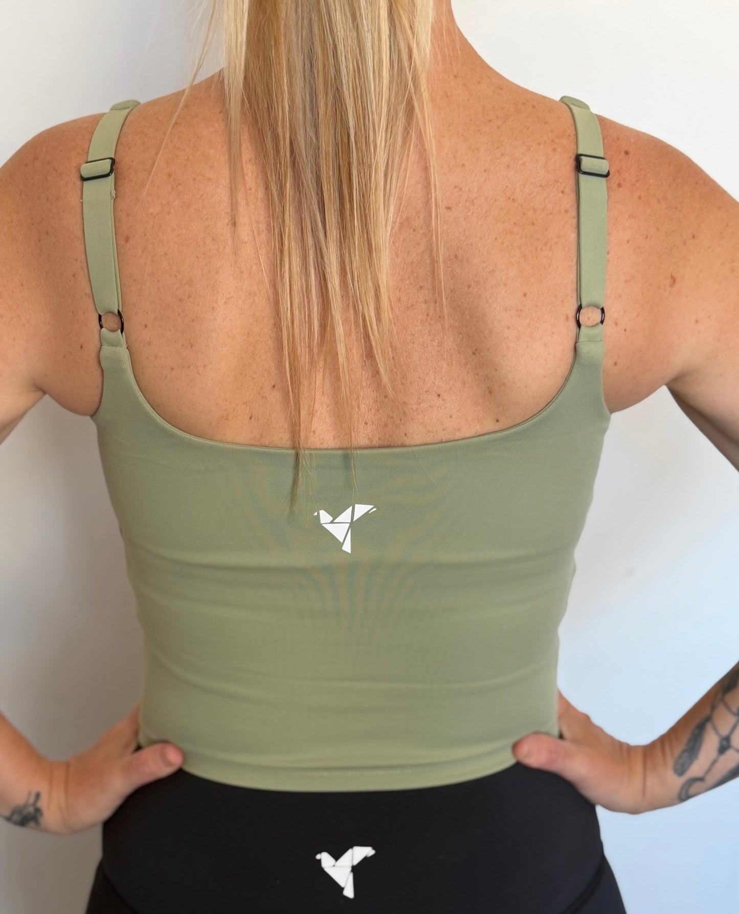 Sage green crop active tank